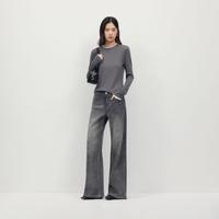 VERO MODA 26秋新品钻饰细节复古水洗宽松纯色阔腿裤牛仔裤女