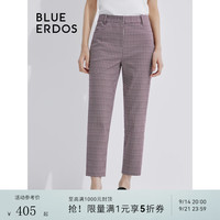 BLUE ERDOS 西裤休闲裤女装春季通勤花呢千鸟格九分裤B245M1039 波尔多红 M