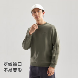 拓路者 加绒保暖休闲无帽卫衣男款2025年秋季刺绣深灰圆领套头外套上衣 军旅绿 L