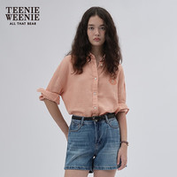 TEENIE WEENIE 小熊女装春秋简约休闲廓形质感纯色衬衫衬衣 浅粉色