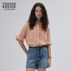 TEENIE WEENIE 小熊女装春秋简约休闲廓形质感纯色衬衫衬衣 浅粉色