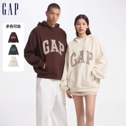 Gap 男女装初秋款碳素软磨抓绒格纹logo连帽卫衣上衣609221