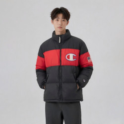 Champion 羽绒服男立领拼色羽绒服男秋冬加厚外套 黑色   M