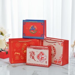 春节新中式送礼伴手礼品袋高颜值便宜加厚白卡纸袋子大红色手提袋