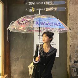 ins网红萌系少女库洛米玉桂狗透明雨伞动漫卡通长柄加厚折叠便携