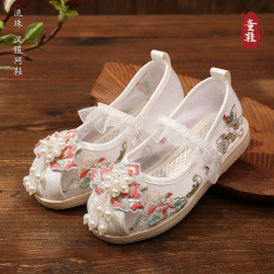 汉服鞋子女童夏季网纱透气古风古装中国风儿童宝宝绣花凉鞋