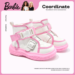 Barbie 童鞋女童靴子2026冬季新款加绒厚底雪地靴儿童保暖防水靴子