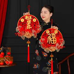 新年高端福字挂件2026马年春节立体红果树银杏叶仿真花喜庆挂件