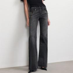 VERO MODA 26夏新品钉钻猫须水洗磨白微喇裤通勤复古牛仔裤女