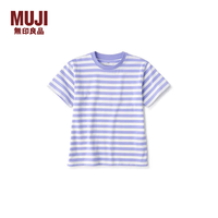 無印良品 MUJI 大童 圆领条纹短袖T恤 儿童打底衫 童装上衣 CB1J3A4S 紫色条纹