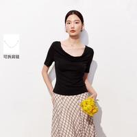 VERO MODA 26夏新品荡领修身上衣简约精美大气知性T恤女