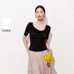 VERO MODA 26夏新品荡领修身上衣简约精美大气知性T恤女