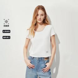 ONLY 秋季基础撞色大圆领正肩修身短袖T恤可外穿