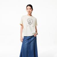VERO MODA 26夏新品爱心印花纯棉宽松短袖上衣简约文艺T恤女