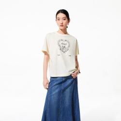 VERO MODA 26夏新品爱心印花纯棉宽松短袖上衣简约文艺T恤女