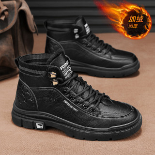 战狼世家 高帮马丁靴男加厚加绒保暖棉鞋男士冬季皮毛一体工装英伦防水皮靴