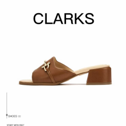 Clarks 女款夏季简约百搭舒适轻便高跟凉拖鞋 棕色 35.5