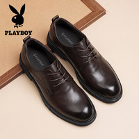 PLAYBOY 男鞋皮鞋男秋季2026新款上班族白领新郎鞋休闲鞋正裝商务鞋子男 棕色/30011 39