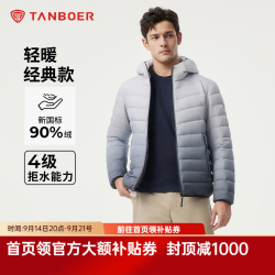 坦博尔 男士秋冬轻薄羽绒服男经典连帽百搭保暖外套商场同款TAF310221A 几何线条灰 2XL (185)