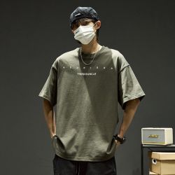 t恤男夏季新款日系潮牌字母印花纯棉上衣服宽松休闲港风圆领短袖