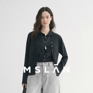 MSLAN 2026秋季新款简约叠穿V领针织衫百搭通勤背心开衫外套两件套装 深灰 L