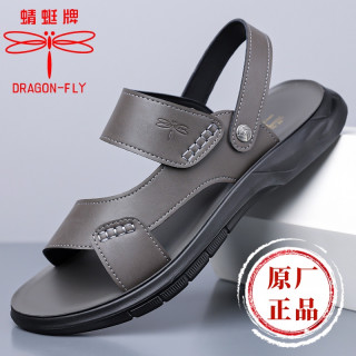 DRAGON-FLY 2026蜻蜓牌休闲沙滩鞋新款防滑真皮牛皮凉鞋加厚拖鞋男款泡水男士