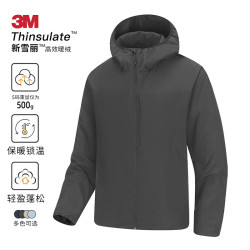 3M新雪丽棉服男士冬季轻量化保暖棉袄男生棉衣外套 黑色 L