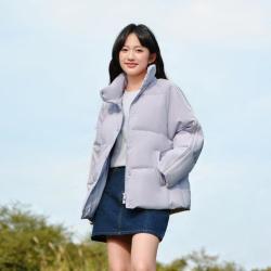 森马 冬季短款宽松立领羽绒服女撞色百搭外套保暖插肩袖面包服