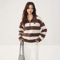 森马 半拉链高领上衣女春抓绒休闲套头毛衫叠穿针织卫衣女