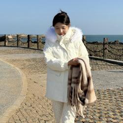 森马 中长款羽绒服女冬季大毛领保暖气质百搭防护羽绒服女