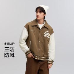 森马 春季三防撞色绣花棒球服情侣外套时尚百搭气质国潮夹克男