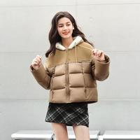 森马 冬季毛绒连帽宽松拼接棉衣女复古设计感面包服保暖个性时尚棉服