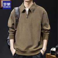 罗蒙 欧棉针织拉链翻领男士卫衣春秋宽松大码休闲外套 驼色 2XL
