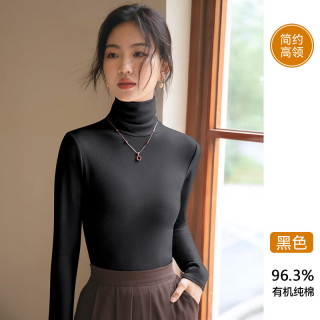 欧迪芬 女士纯棉加绒高领打底衫 黑色 M