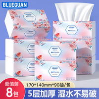 BLUEGUAN 家用母婴大包抽纸巾5层加厚大尺寸纸巾餐巾纸湿水亲肤纸抽卫生纸 大包装 5层 450张*8包