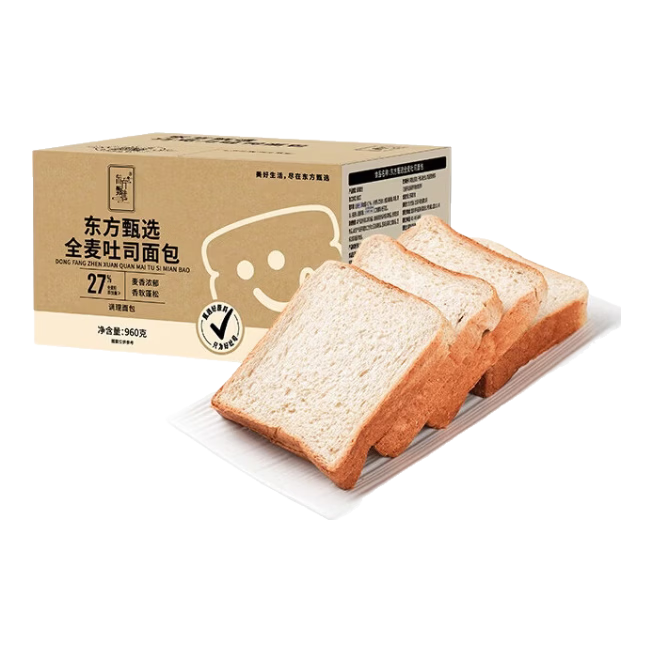 东方甄选 全麦吐司面包 960g