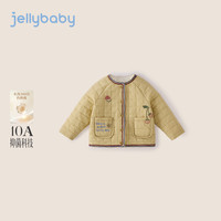 jellybaby 新品冬款女童中童菱格绗缝圆领上衣 黄色 120