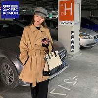 罗蒙 高级感黑色斗篷双面羊绒大衣女小个子毛呢外套秋冬季羊毛呢子 浅驼 S
