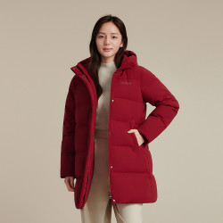 波司登 [新年红色]波司登新款羽绒服女连帽长款气质百搭保暖通勤90绒