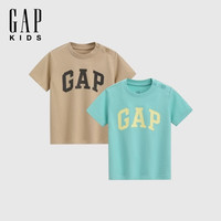 Gap 男幼童秋季撞色logo纯棉短袖T恤两件装儿童装893441 卡其色组合