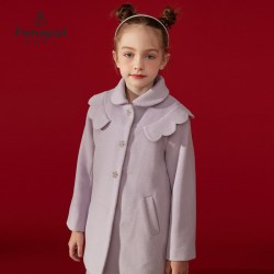法纳贝儿女童大衣2026秋冬新款花瓣领毛呢子中长款小女孩保暖外套
