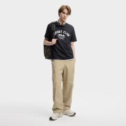 FILA 男装运动休闲T恤男士时尚简约舒适百搭纯棉针织短袖衫