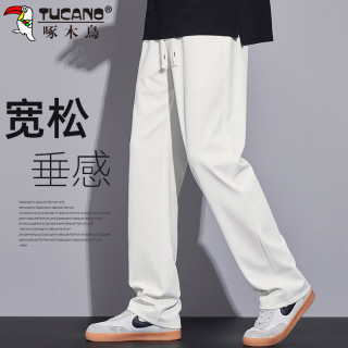 啄木鸟 休闲裤男秋季直筒裤子男宽松运动裤男士潮百搭长裤 白色 XL