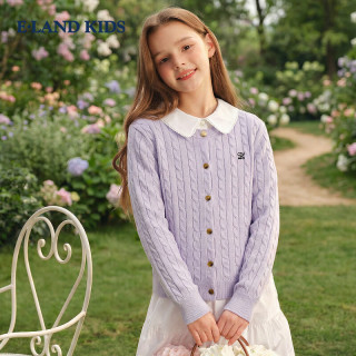 E-LAND KIDS E·LAND KIDS衣恋童装女童针织开衫26年春夏新品绞花毛衣 Purple紫色/75 130