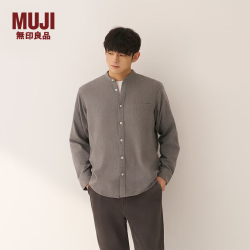無印良品 MUJI 男式法兰绒立领长袖衬衫 纯棉 灰色 L