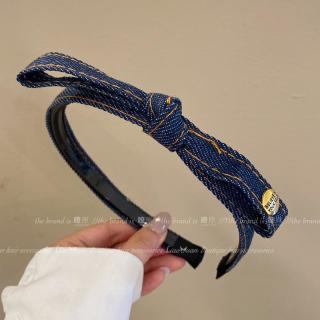 poiuy 复古甜美发卡发箍女2025新款高级感牛仔蓝蝴蝶结头箍百搭气质发饰