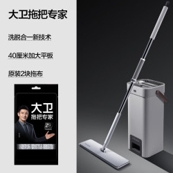 大卫 拖把平拖免手洗 家用一拖净刮刮乐带桶 大卫免手洗带桶平拖-1杆2头