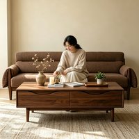 赖氏 家具茶几实木客厅收纳柜中式储物极简黑色胡桃木现代简约风