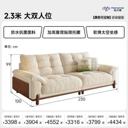 帕沙曼 云朵布艺沙发小户型客厅2026新款复古风实木沙发雪尼尔直排