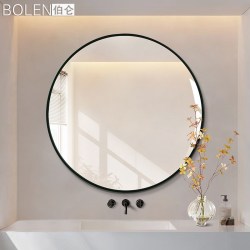 伯仑 圆形金属铝框浴室镜子 50x50厘米 银色 防爆